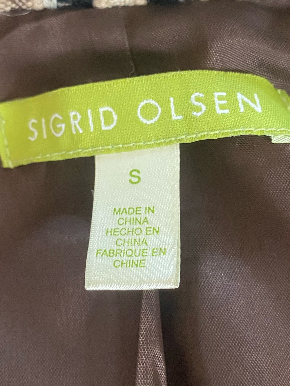 Sigrid Olsen 100% Wool Cropped Blazer Brown Geometric Jacket S - Picture 9 of 14